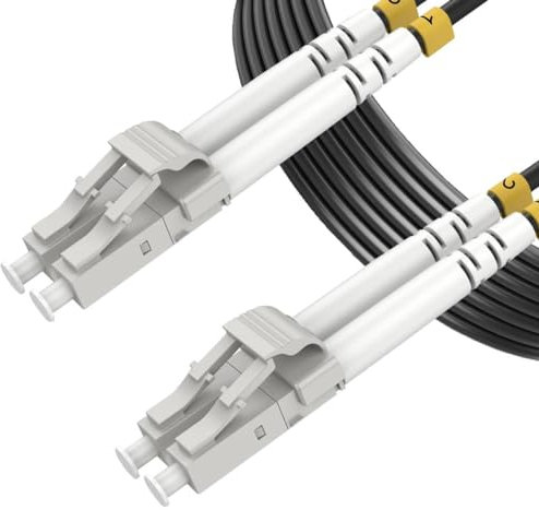 Elfcam® - 35m Câble à Fibre Optique en Acier Blindé, Convient aux Installations Extérieur et Intérieur, LC/UPC à LC/UPC OM3 Multimode Duplex 50/125um 3.0mm Noir(35M)