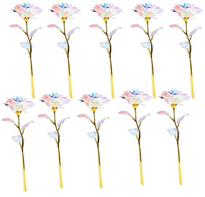 Lot de 10 roses en or 24 carats pour elle, galactique plaquée or, 10 roses artificielles 24 K pour toujours, cadeaux romantiques roses éternelles pour petite amie, épouse, maman, femme le jour de