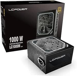 LC-POWER 1000W PSU - Alimentatore ATX 1000 watt ATX 3.0 and PCIe 5.0 per PC gaming - Certificato 80 Plus Gold - - Completamente modulare - Ventola FDB da 120 mm silenziosa - Cavi Neri Piatti