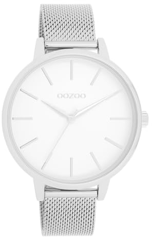 Oozoo - Timepieces Damen Uhr Silver/White | Armbanduhr Damen mit Metal mesh | Moderne Uhr für Frauen - Edle Analog Damenuhr in Rechteckig C11362 (42mm)