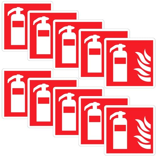 SRTSTR 10pcs Cartel Extintor PVC Autoadhesivo 10x10 cm Señal Extintor Homologada DIN EN ISO 7010 Resistente al Agua y al Aceite, Resistencia a Altas Temperaturas para Exterior e Interior