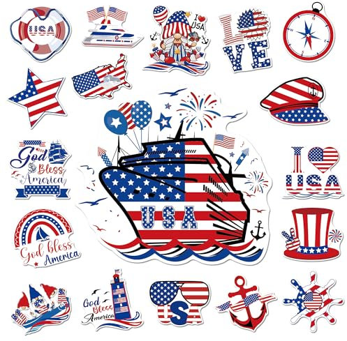 18 Pcs Cruise Door Decorations Magnetic - American Flag Patriotic Design Cruise Door Magnets, God Bless America Fridge Magnets, Magnetic Decor for Ship Cabin Door Refrigerator Locker Car