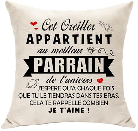 Hasodeo Housse de Coussin Décoration - Le Meilleur Parrain de l'Univers, Cadeau Original pour Hommes, Fête des Pères, Anniversaire