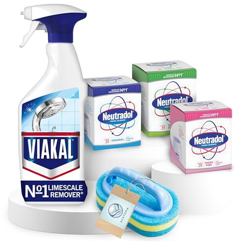 Vikal Limescale Remover Spray & Neutradol Gel Power Orbs with Bathroom Cleaning Brush, Effective Bathroom Cleaner, Kitchen Spray and Shower Cleaner, Strong Air Fresheners for Home, Bathroom Freshener