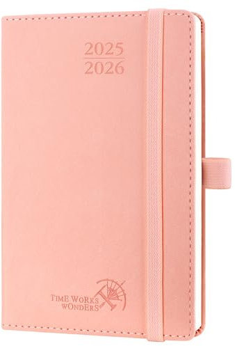 POPRUN Taschenkalender 2025 2026 Klein (Aug.2025-Dez.2026) Softcover mit PU-Leder, ca. A6 (16 x 10,5 cm), terminplaner 2025 2026 Klein 1 Woche 2 Seite mit Stiftschlaufe - Rosa