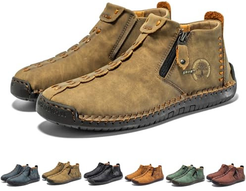 MEIION OrthoMoc - Schmerzlindernde Komfortschuhe - Mokassins Mittelalterliche Stiefel aus Leder – Renaissance Barfußstiefel mit Reißverschluss und weicher Sohle