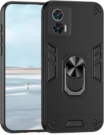 UPLAI Hülle für Motorola Edge 30 Neo 5G, Slim Militärqualität Stoßfest Rüstung Handyhülle mit Magnetisch Ständer, Prämie PC + TPU Bumper Dauerhaft Schutzhülle. Schwarz