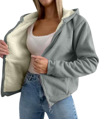 amropi Donna Giacca Foderato Pile Felpa con Cappuccio a Cerniera Invernale Cappotto Caldo Giubbotto
