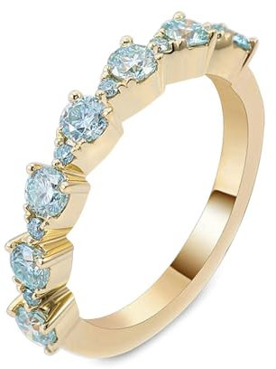 Beydodo Eheringe 375 Echtgold Damen, Ring Hochzeit Schmal mit Blaugrün Moissanit Verlobungsring Trauringe Nickelfrei Gr.51 (16.2)