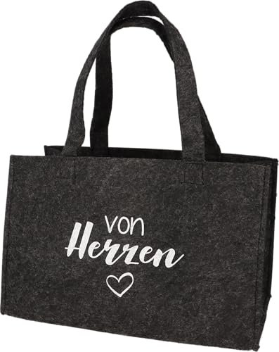 WORTGEFECHTE Filztasche mit lustigen Sprüchen für Geschenke Einkaufstasche Tragetasche Shopper aus Filz faltbar Gastgeschenk Geburtstag Geschenktasche (Von Herzen)