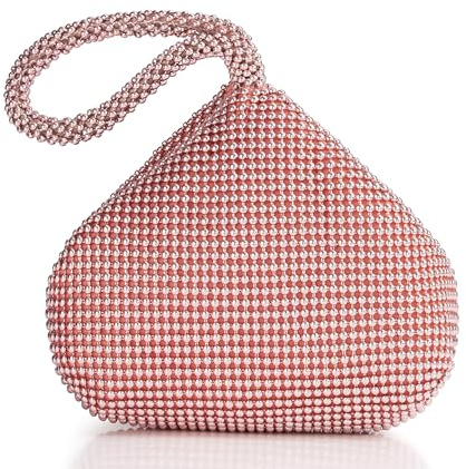 BABEYOND Pochette da sera da donna, con perline, vintage, elegante, a forma di triangolo, per feste anni '20, balli della scuola, matrimoni, Oro rosa, Taglia unica