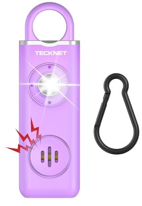 TECKNET Persönlicher Alarm, Taschenalarm mit 130 dB Sirene und LED Signalleuchte, USB Type-C wiederaufladbar Schlüsselanhänger für Frauen, Sicherheitsalarm für Kinder/Frauen/Ältere/Studenten (lila)