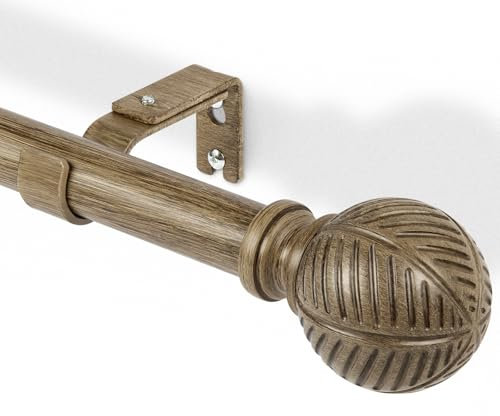 Gardinenstange 76-305 cm | Metall mit Holzoptik, Ø 25 mm | Vorhangstange Ausziehbare Wand- & Deckenmontage | Für Wohnzimmer, Schlafzimmer, Terrasse - Dunkelbraun