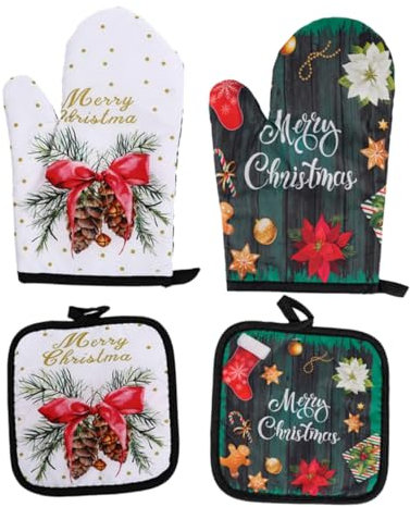 Ciieeo 2 Sets Insulated Oven Gloves Winter Thermal Gloves for Women Sage Green Set