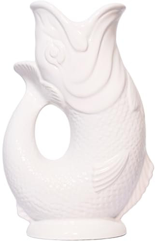 The Original Gluggle Jug - White Glug Jug in L, 22cm 0.6L - Gug Glug Fish Shaped Jug - Decorative Glugging Water, Cocktail, Wine & Gin Pitcher, Decanter or Vase - Hand Made in Britain