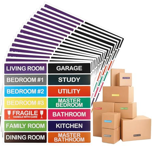 210 PCS Moving House Labels, 14 Different Color Coded Packing Stickers, Packing Labels for Storage Boxes, Home Moving Supply, 25x101mm
