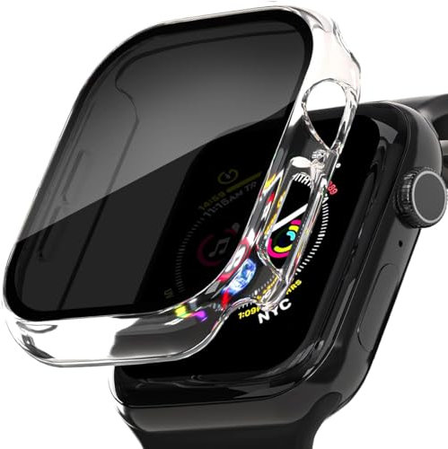 Jurqqer Custodia per Apple Watch serie 9, 8, 7, 41 mm, con pellicola protettiva per lo schermo, anti-spia a 30°, sensibile al tocco, in vetro temperato, per iWatch 9, 8, 7, confezione da 2,