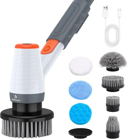 fishkeeper Elektrischer Aquarium Scheibenreiniger mit 8 Aufsätzen, 2500mAh-Akku IPX9 Algen Entfernen Set, 18-100cm Verstellbarer Teleskopgriff, 3 Geschwindigkeiten für Aquarium Reinigung & Haushalt