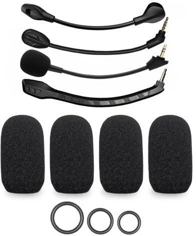 Voarmaks 4-Pack Mic Foam Covers Compatible with HyperX Cloud II/Alpha/Alpha S/Mix/Core Gaming Headphone/Cloud Chat Headset + 12 O-Rings in 3 Sizes - For Various Microphone Sizes Windscreen Pop Filter