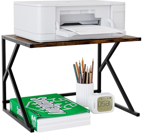 EasyPAG Metall-Holz Druckerständer,Multifunktionaler Druckertisch & Schreibtisch Organizer,Stabiler Druckerhalter für Fax,Kopierer,Scanner,Druckerregal für Büro,Zuhause & Schule,Braun