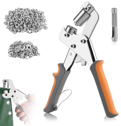 10mm Pince a Oeillets avec 200 Oeillets, Magnétique Pince à Oei llets avec 10mm Stempel pour Bâche Pi nce a Oei llets 3/8 Pouces Pin ce Oeillet pour Baches Cuir Carton Tissu