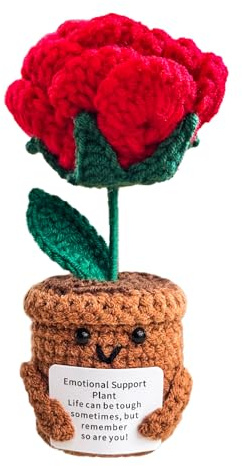 KIAYOO Regalo Rosa, Decorazioni da Scrivania per Casa e Ufficio, Pocket Hug Positive Fiori all'Uncinetto Regalo per Lui Lei Uomini Donne Amici Fidanzato Compleanno Natale San Valentino