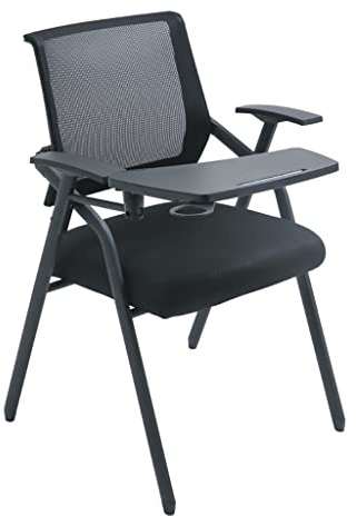 Folding Office Chair with Desk Attached for Adults Mesh Tablet Arm Chair with Padded Seat and FlipUp Writing Tablet Conference Room Chairs，Nero One Size
