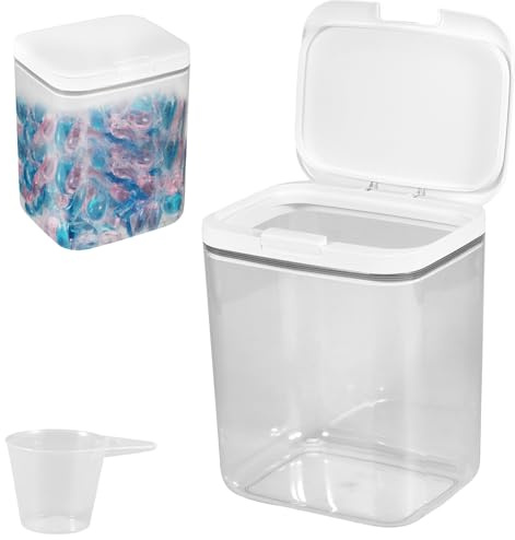 YUNYOUC Laundry Pods Container, Automatic Pop-Up Dishwasher Pod Holder, Large Capacity Holds 5.5L, Sealed Laundry Pods Case with Measuring Cup for Bathroom, Kitchen Organisation (5.5L)