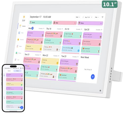 Calendrier numérique 10,1,calendrier interactif intelligent HD avec écran tactile et fonction cadre photo numérique intégrée,planificateur de repas, tableau des tâches