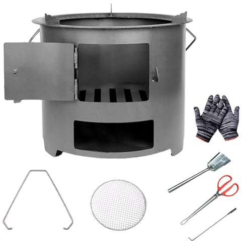 Tragbarer Camping Holzofen, Holzofen Outdoor Zum Kochen, Wandern, Rucksackreisen, Verdickte Stahlplatte, Wird mit Einem Griff und Zubehör Geliefert(30cm/12in)