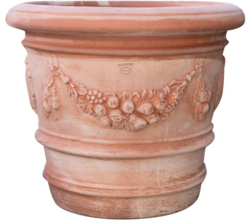 Biscottini Pot en terre cuite artisanal fabriqué en Italie 72 x 72 x 61 cm - Jardinière ronde pour plantes - Pots décoratifs extérieurs et intérieurs - Bol en terre cuite pour fleurs - Vase moderne