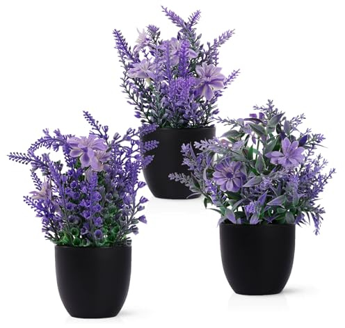 Svalor 3 Stück Künstlicher Lavendel Pflanze mit Topf