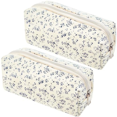2 Stück Federmäppchen mit Blumenmuster - klein niedliches Blumendesign, Leicht und Tragbar Stifthalter für Schule, Bürobedarf, tragbare Kosmetik- und Spielzeugtasche, Büro, Mädchen, Studenten
