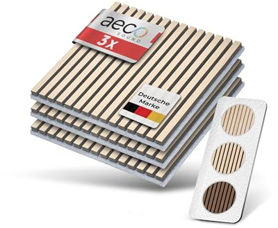 Aeco Sound® Akustikpaneele Holz - 60x60 cm - Echtholz Eiche & Akustikfilz | 3 Stück - Wandpaneele, Schalldämmung, Wandverkleidung - Eichenholz (hell) & extra dicker Akustikfilz (Grau)