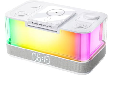 Yarryuter Wireless Charger Pad Multifunction Speaker RGB Night Light 15W Fast Charging Station with Clock Stand