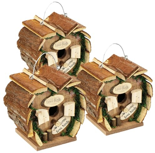 com-four® 3X Nistkasten aus Holz zum Aufhängen, Vogelhaus in Herzform