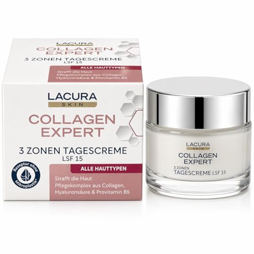 Collagen Expert 3 Zonen Tagescreme LSF 15 – Anti-Aging Gesichtscreme mit Hyaluronsäure, Kollagen & Provitamin B5 – Feuchtigkeitsspendend & Straffend – Für alle Hauttypen (50 ml)