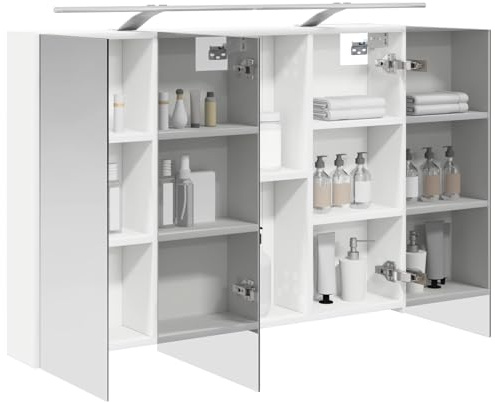 vidaXL Badezimmerspiegelschrank Weiß 100 x 14,5 x 70 cm Holzwerkstoff, Badezimmer Aufbewahrung, rechteckiger Schrank, modernes Design, platzsparender Wandspiegel, verstellbares Regal, Organizer