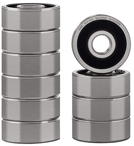 XiKe 625-2RS Kugellager mit Doppeldichtung 5x16x5mm Chromstahl und Vorgeschmiert, 625RS Miniatur-Rillenkugellager, 10er Pack