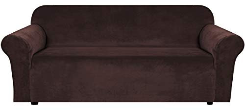 Real Velvet Plush Sofa Cover, Sofa Slipcover for 3 Cushion Couch Velvet High Stretch Sofa Cover/Slipcover(3 Seater, Brown)