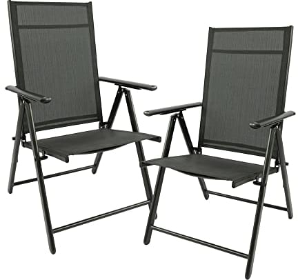 MaxxGarden Klappstuhl 2 Stuck - Schöner Gartenstühle - Gartenstuhl Hochlehner Verstellbar – Sitzmöbel Garten - Balkonstuhl klappbarer - Aluminium Gartensessel - 56x56x110 cm - Schwarz