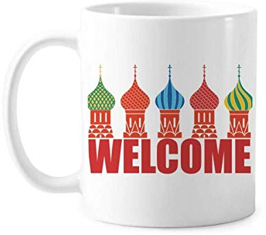 Tasse mit Aufschrift „Welcome to Russia Cathedral Buiding“, Keramik, Kaffee, Porzellan