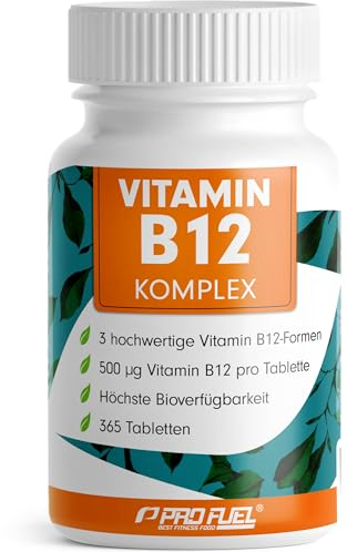 Vitamin B12 Komplex - 365 Tabletten - 500 µg Vit B12 hochdosiert mit Methylcobalamin, Adenosylcobalamin & Hydroxocobalamin B12 im Verhältnis von 4:1:1 - ohne unerwünschte Zusätze - 100% vegan