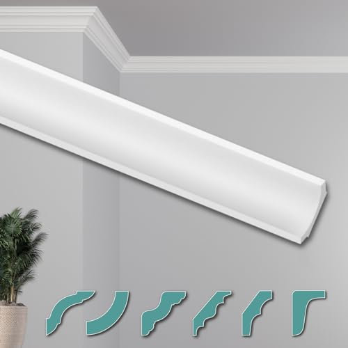 HEXIMO Deckenleisten modern XPS Styropor weiß, 2 Meter Stuckleisten Styroporleisten Zierleisten Stuck Eckleisten (50 Meter Deckenleisten ZG9)