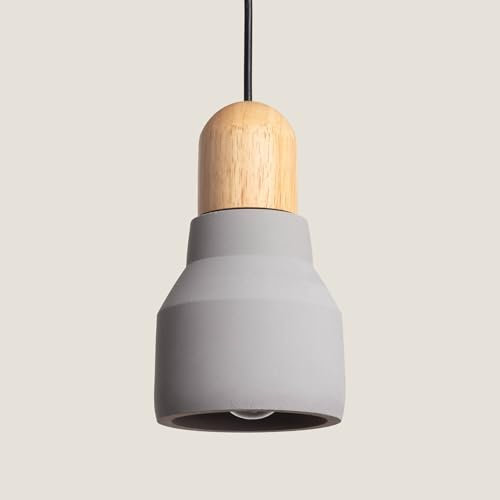 LEDKIA LIGHTING - Pendelleuchte Beton und Holz | Elegantes Design | E27 Fassung | Einstellbares Aufhängekabel | Vielseitig für Wohn- und Geschäftsräume, Steingrau, Holz, Beton