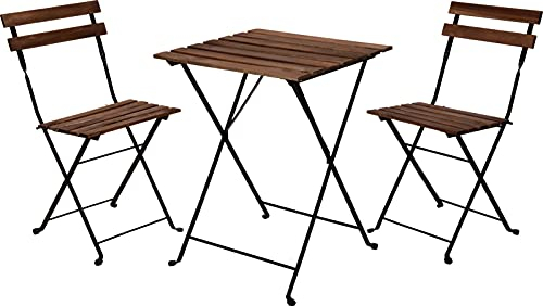 Bistroset 3-teilig Holz/Metall - Akazienholz Sitzgarnitur für Balkon & Terrasse
