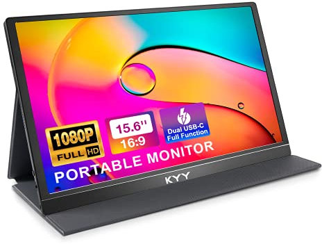 KYY Monitor portatile 15,6 '' 1080P FHD USB-C portatile monitor portatile w/Smart Cover e doppio altoparlante, display per computer HDMI IPS HDR Monitor esterno da gioco per PC Phone Mac Xbox PS4