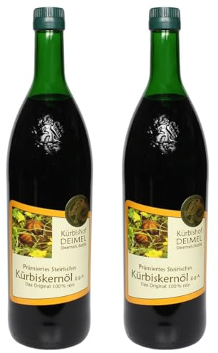 Kürbishof DEIMEL Steiermark/Austria - Lot avantageux de 2 bouteilles de 1000 ml - Huile de pépins de courge originale de Styrie, IGP (Autriche)