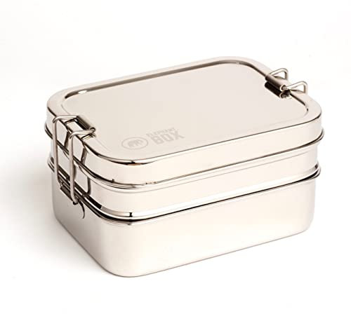 Elephant Box Bento-Box aus Edelstahl, 3-in-1, umweltfreundlich, ohne Plastik, 2 Etagen und Snackpod, Fassungsvermögen 950 ml