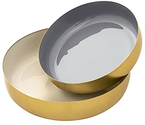 kreatives Wohnen Schale 2er Set rund ø 22/18 cm Knabberschale Glam hochwertig Metall gold und innen Emaille weiß - grau Deko